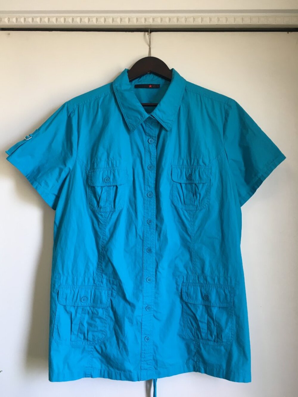 MXM Aqua Blue Button Up Babydoll Fit Corset Tie Back Top Blouse Shirt Size 22